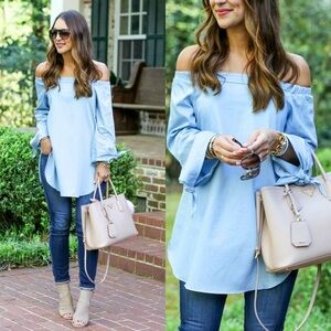 Off the Shoulder Side Tie & Split Blouse/Tunic Top
